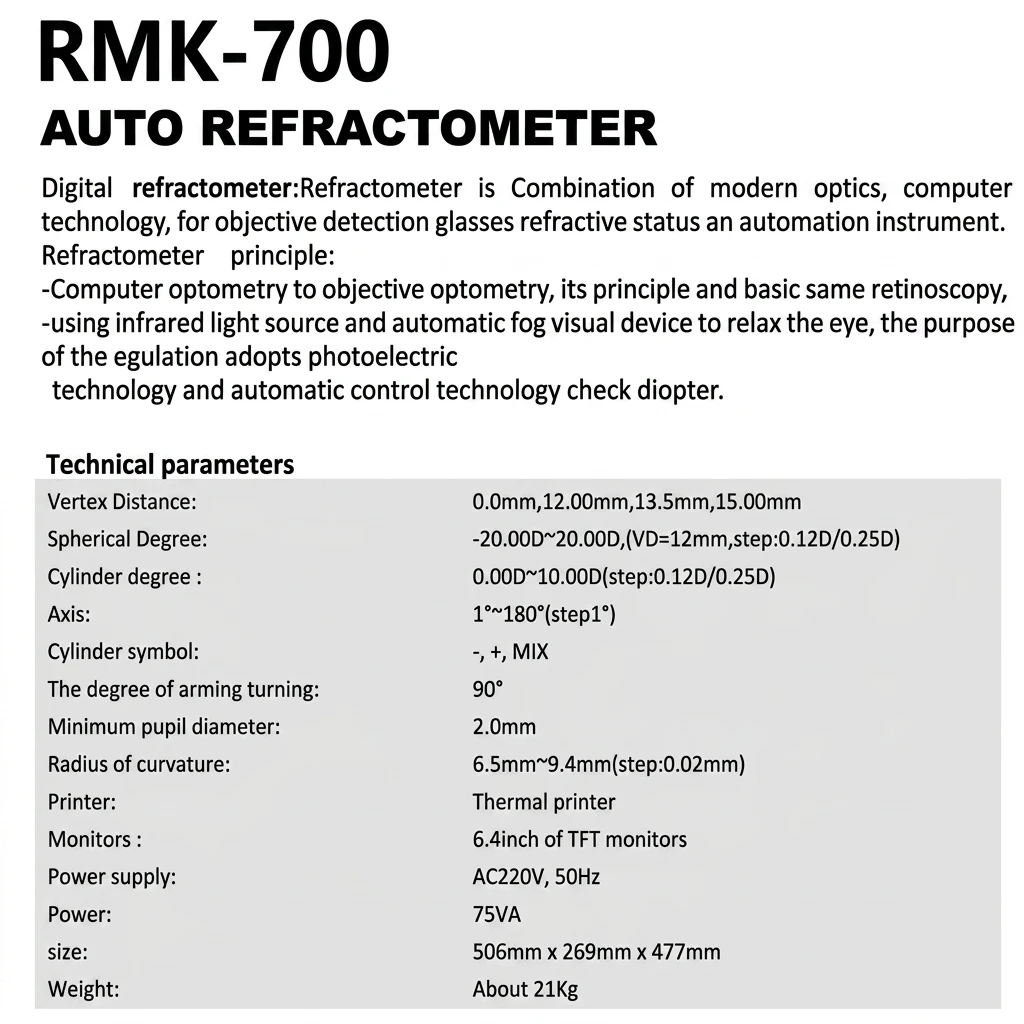 RMK-700 Auto Refractometer with Keratometer, 6.4 Inch TFT Digital ARK Machine for Eye Test and Optometry Clinic