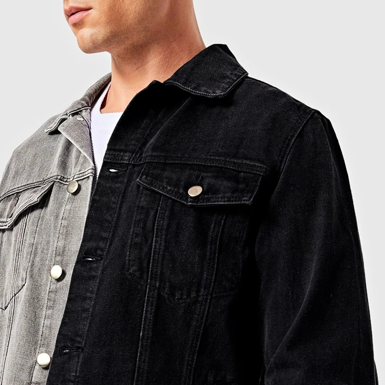 Gray Half Jackets for Men Acid Wash Streetwear Denim Jaket Custom Two Color Jean Jacket
