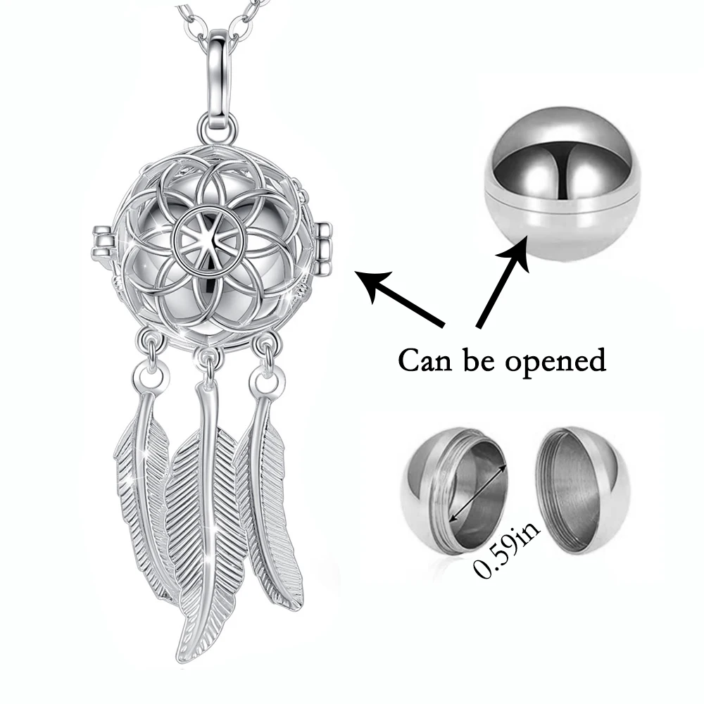 Cremation Jewelry Urn Necklace for Ashes for Women Men Feather Keepsake Dream Catcher Hollow Pendants in Memory of Human Pets