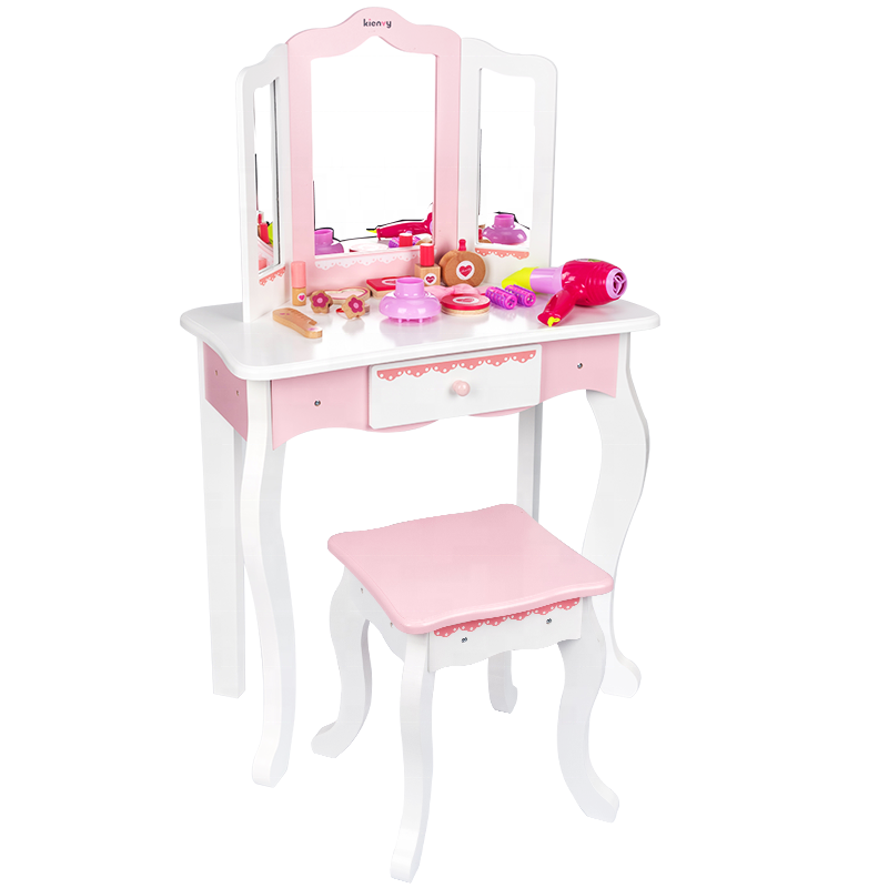 Трехскладное зеркало для макияжа, деревянный туалетный столик принцессы с выдвижным ящиком для детей