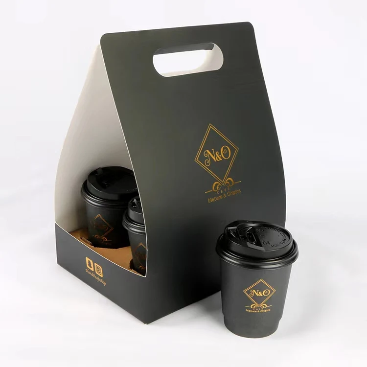 Custom Logo printed disposable double wall gold foil stamping black hot coffee paper cup
