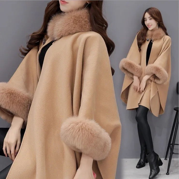 Cappotto di lana da donna invernale caldo e avvolgente di qualità Selg con collo in pelliccia_voghion.com