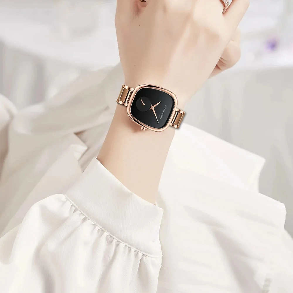 Custom Your Own Logo Hannah Martin 1251 Women's Quartz Wristwatch Rose Gold  Black Stopwatch Fashion Style Oval Women's Watches