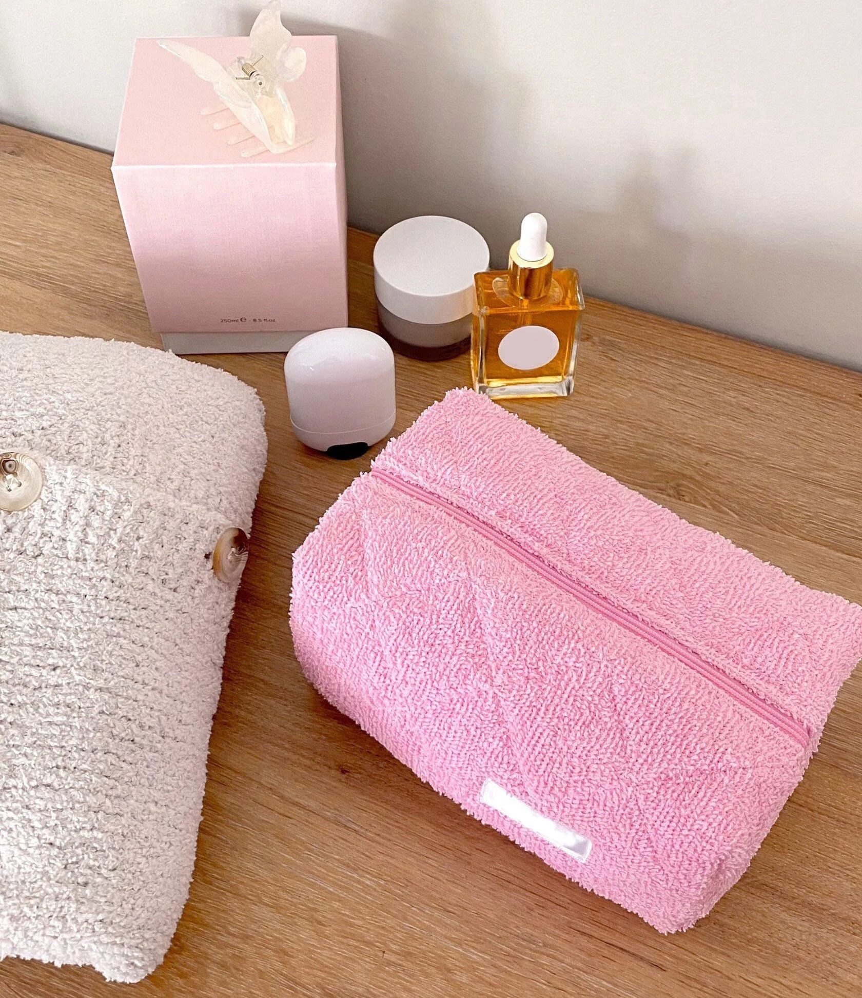 2022 Green Terry Cloth Teddy Brown Terry Towelling Cosmetic Bag Travel