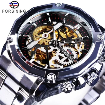 mechanical watch Forsining  Collection Transparent Case Golden Stainless Steel Luxury Design Men Watch Top Brand Automatic