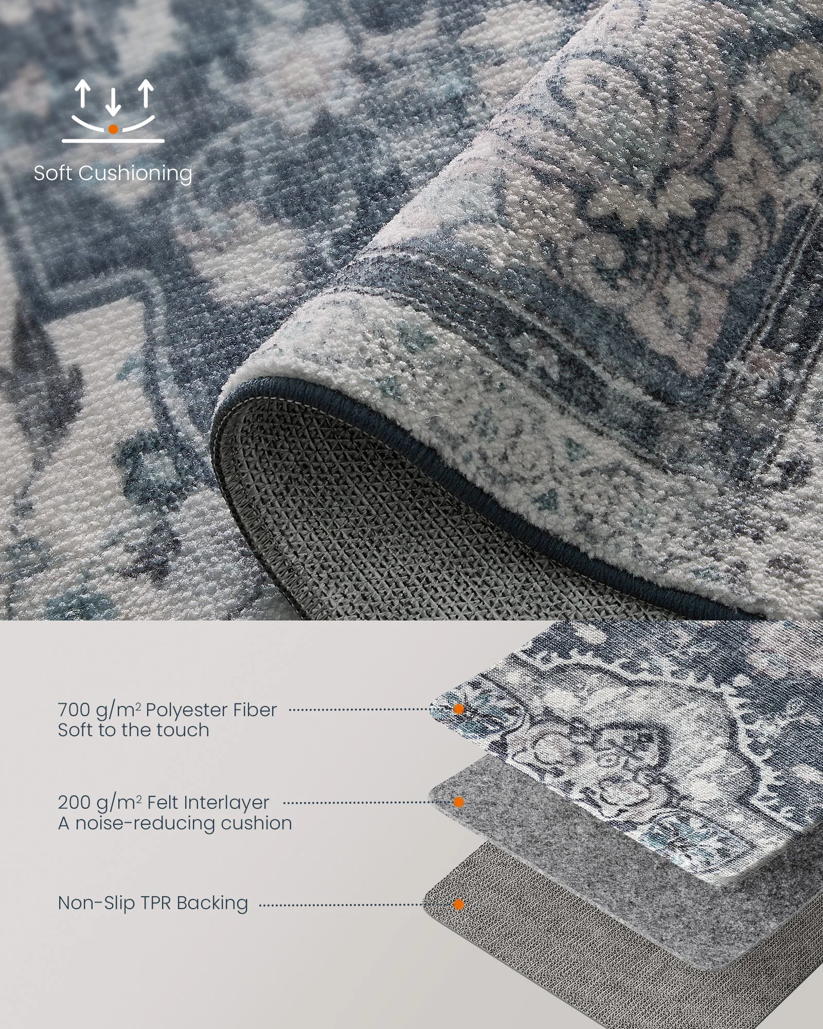 Songmics - Vloerkleed 120×170 Cm - Antislip Tapijt Wasbaar En Superzacht Grijs 1199273444