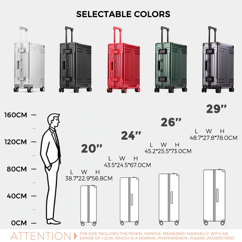 2026 Modern Design Aluminum Luggage Carry on Boarding 20 in Durable Trolley Suitcase TSA Lock Business Metal Travel Case