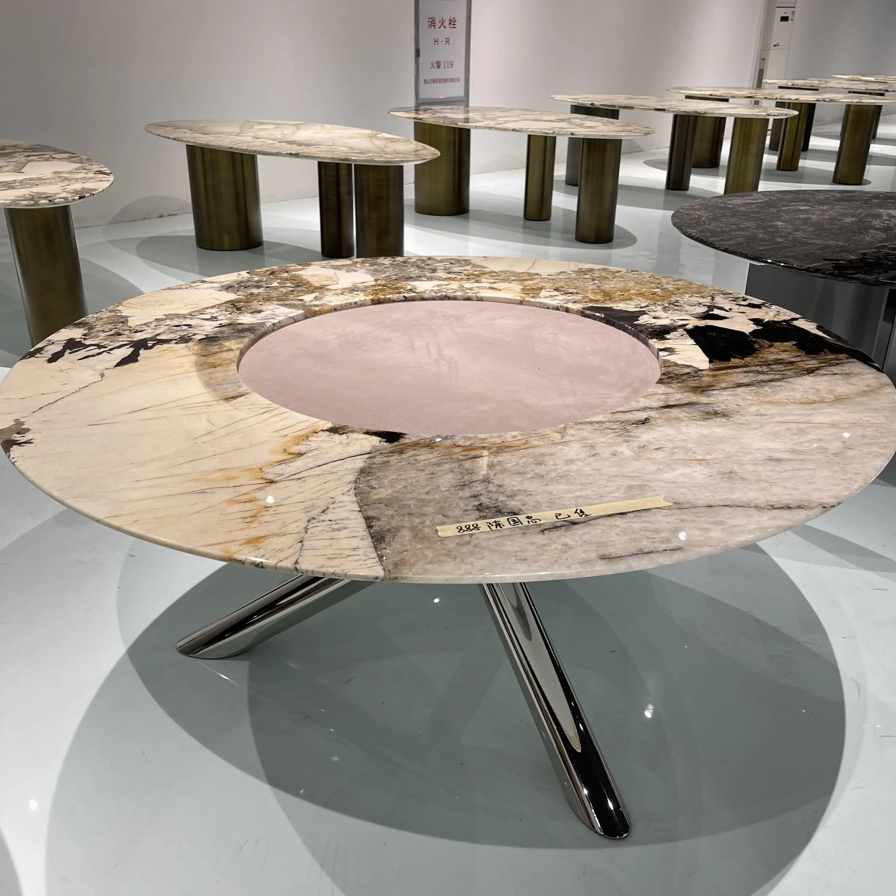 Luxury Slate Round Dining Table Multi-person With Turntable Dining ...