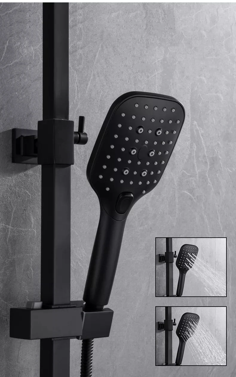 Modern Matt Black Wall Mounted Brass Piano Key Shower Set Bathroom Rain ...