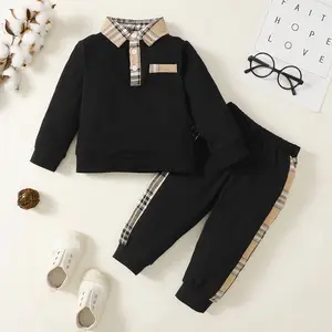 Wholesale Boys' Clothing Winter Long Sleeve Polo Button Shirt Casual Cotton Top Shorts Two-piece Toddler Baby Sets