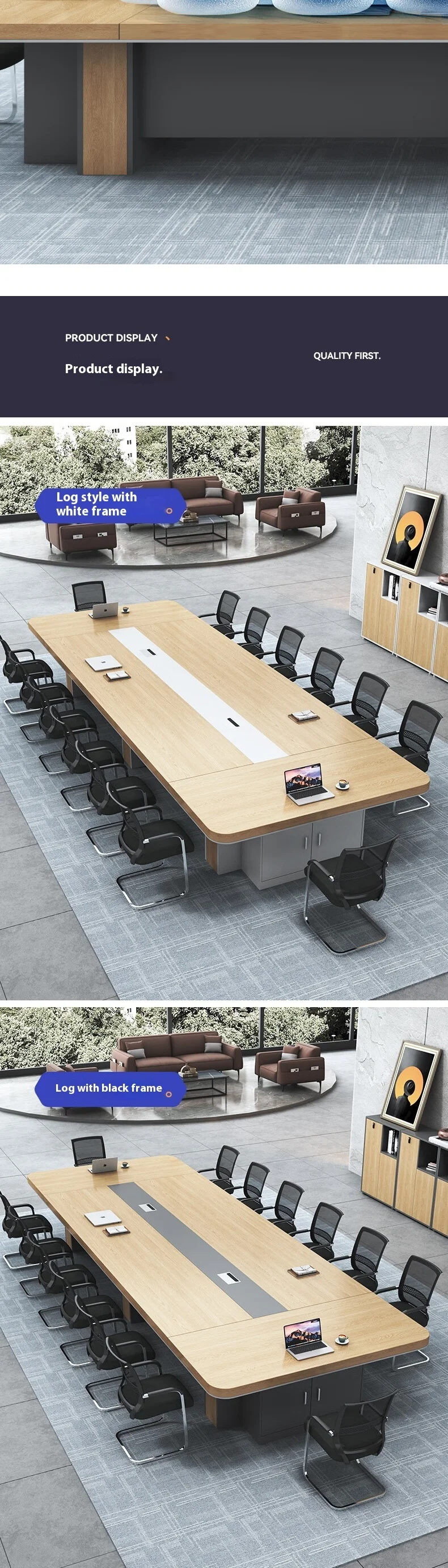 Modern Office Furniture Wood Panel Desk Set & Conference Room Boardroom Meeting Table with Chairs