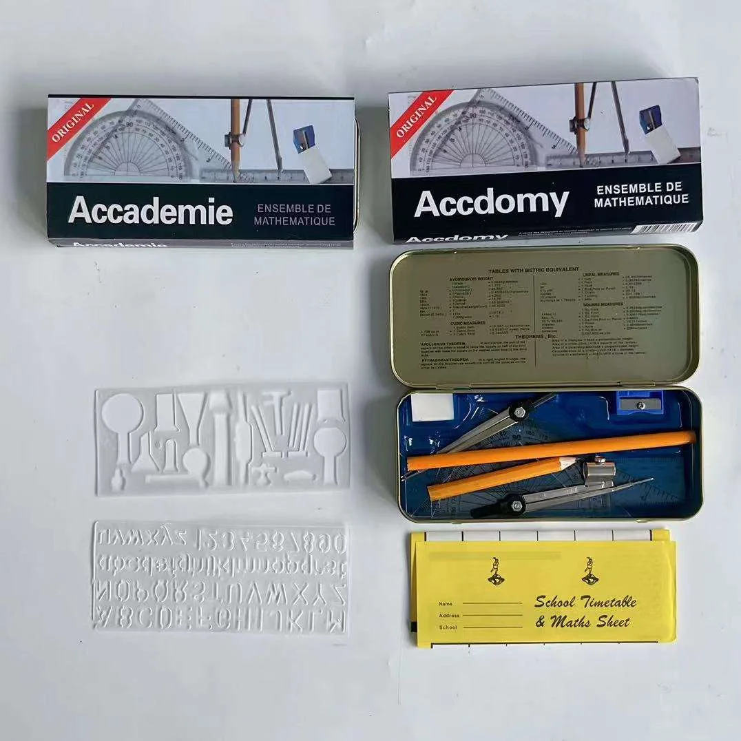 School Supplies Tin Box Maths Set 13pcs Instrument Iron Box Academy Mathematical Set