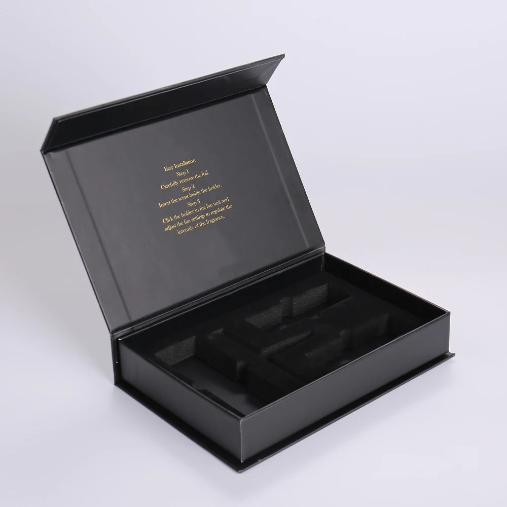 Fabrikmaßgeschneiderter luxuriöser handgefertigter Klappdeckel-Schwarzkarton mit magnetischem Verschluss Geschenkverpackungskarton Kartonverpackung mit Schwammfutter Mattlaminierung
