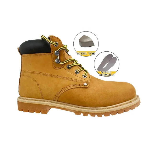 High Quality Woodland Footwear Industrial Oil Field ankle 5Inch Yellow Nubuck Goodyear Welt Safety Work Steel Toe plate Shoes