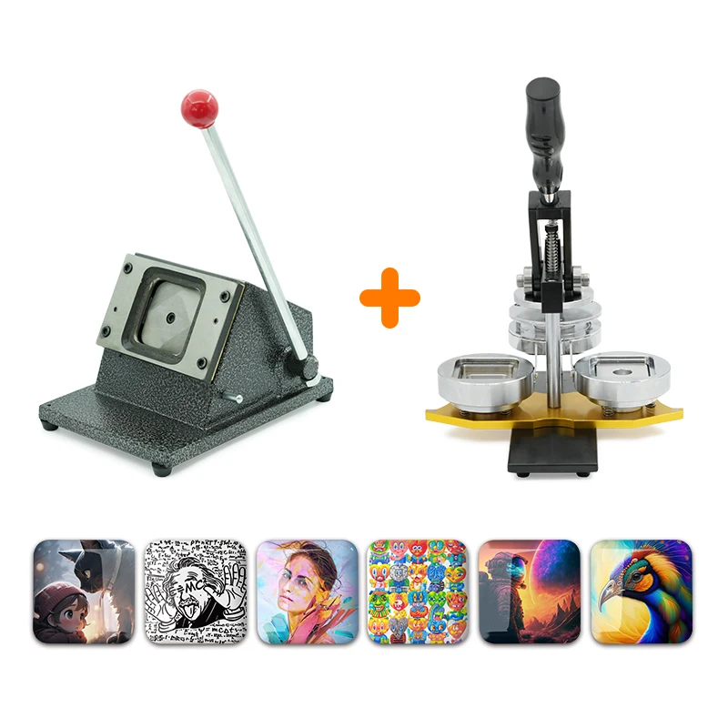 Metal Square Badge Making Machine 55mm Button Badge Making Machine with Cutter Badge Making Machine