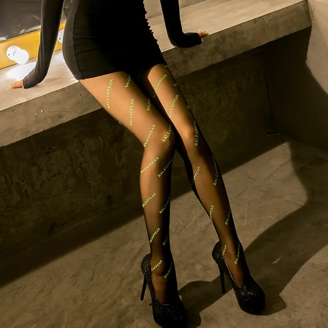 Black Sexy Glow Letter Wild Tights 