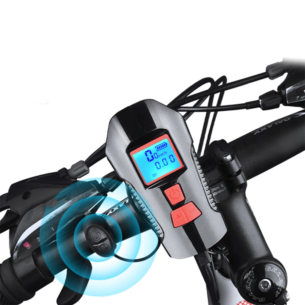 Waterproof Rainproof Speedometer Odometer Cycle Light 120db Horn Speaker USB Rechargeable Bike Front Light With Bicycle Computer