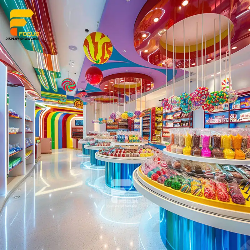 Retail Candy Decoration Store Nut Display Shelf Candy Wall Display Glass Cabinet Chocolate Counter for Candy Shop