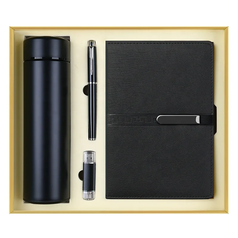 Black Personalized Felt Journal, Pen & Water Bottle Gift Set