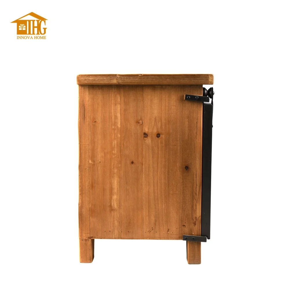 Accent Wooden Design TV Stand Cabinet Panel Wood Living Room Furniture with Metal Slid Barn Door for Home or Apartment