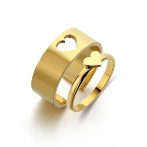 Loftily Love Stainless Steel Gold Plated Open Heart Couple Ring Classic Wedding Engagement Anniversary Gift Jewelry
