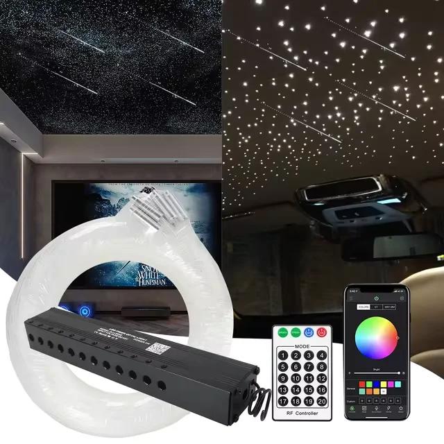 APP 12 Port Scooting Star LED Light Engine RF Remote Control for Fiber Optic Light Cable Use Shooting Meteor Moon Effect