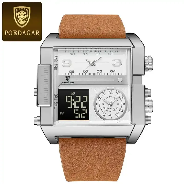 POEDAGAR 997 Men's Watches Time Chronograph Fashion New Rose Gold Wristwatch Leather Waterproof Luminous Quartz Watch