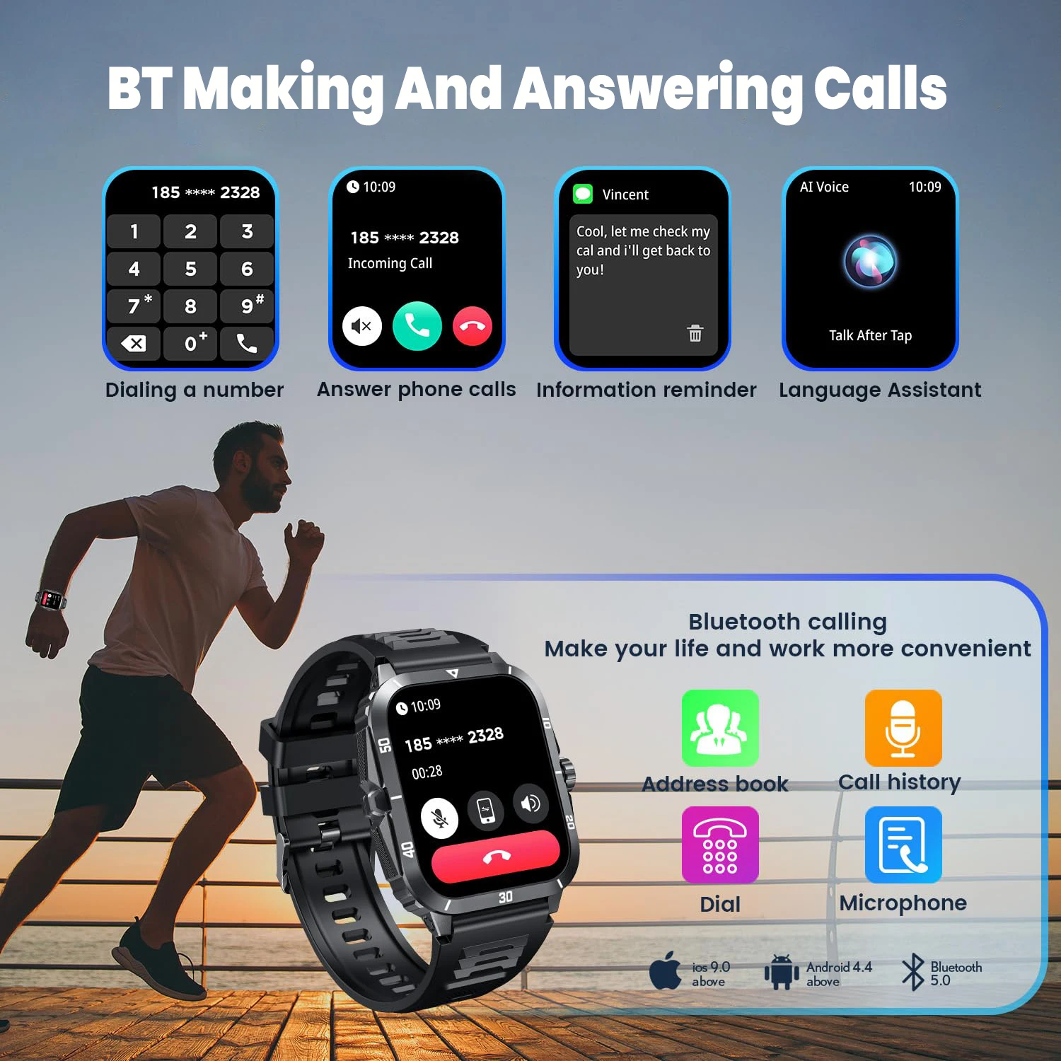 Factory Direct Call BLE Health Watch Brand Own Logo Watches Fitness Digital Outdoor Sport Smartwatch for Men Bracelet