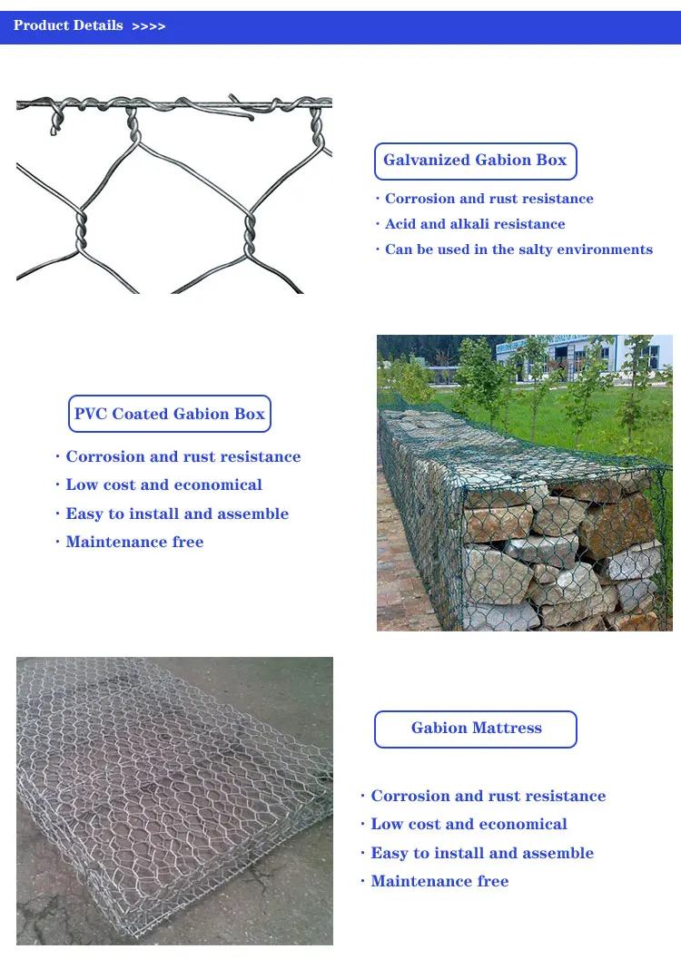 Galvanized & Pvc Coated Stone Cage Netting 2.7mm Gabion Box For Dam ...