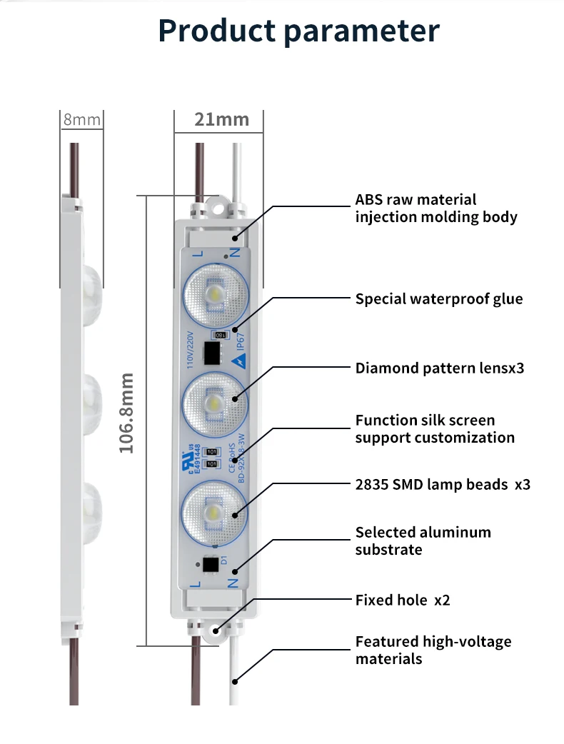 High Voltage 110v 220v 3w Led Module High Lumen Smd 2835 Outdoor Led Sign Module Light 160