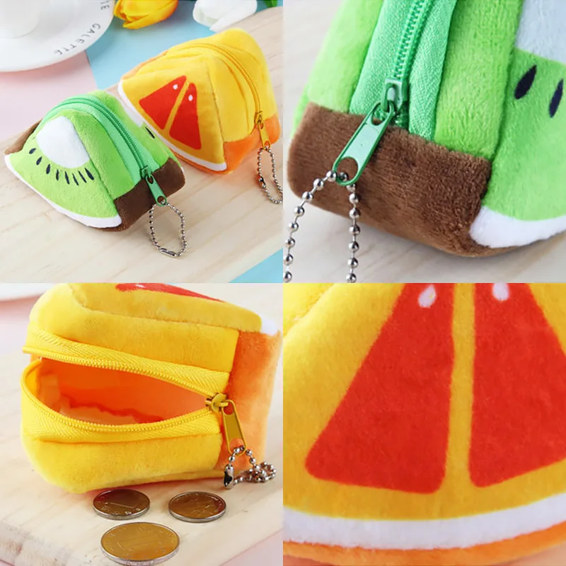 3D Fruit Print Plush Coin Purses Women Mini Card Bag Key Case Earphone Storage Girls Kids Cartoon Cute Coin Wallet Money Bag