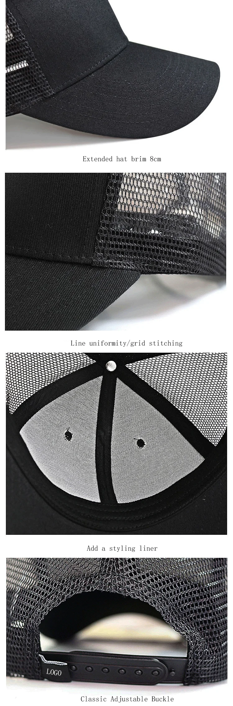 Wholesale Men's Custom Hats High Profile Mesh Embroidered Trucker Caps