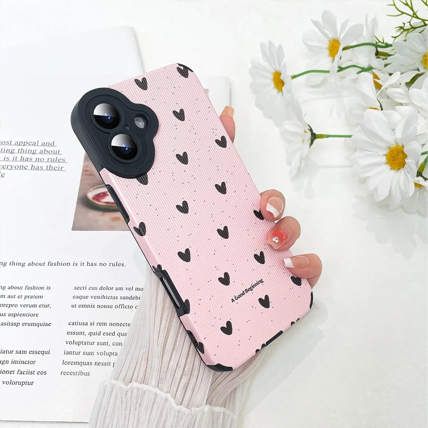 Shockproof Case for iPhone 16 Pro Max Case Black Cute Love Heart Pattern Design Cover for Women Girls Soft TPU Phone Case