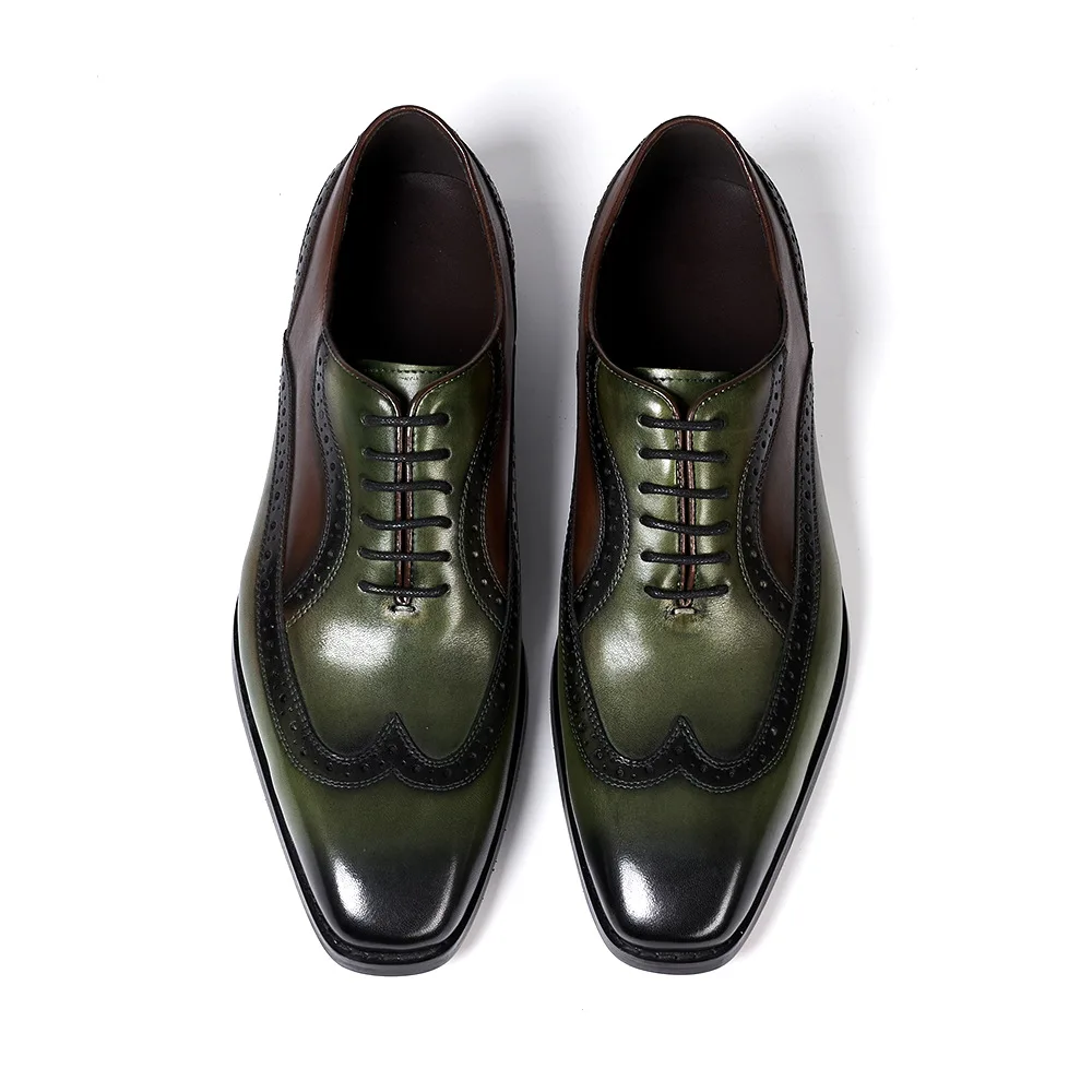 slim fit dress slacks Men's Forest Green Cap Toe Lace-Up Dress Shoes main image 1