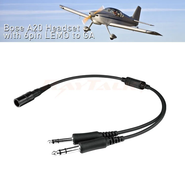 Raytalk Pilot Headset Converter Adapter Cable Dual Plug CB-06 BO.SE A20 to GA PJ-068 PJ-055 Connector Accessories