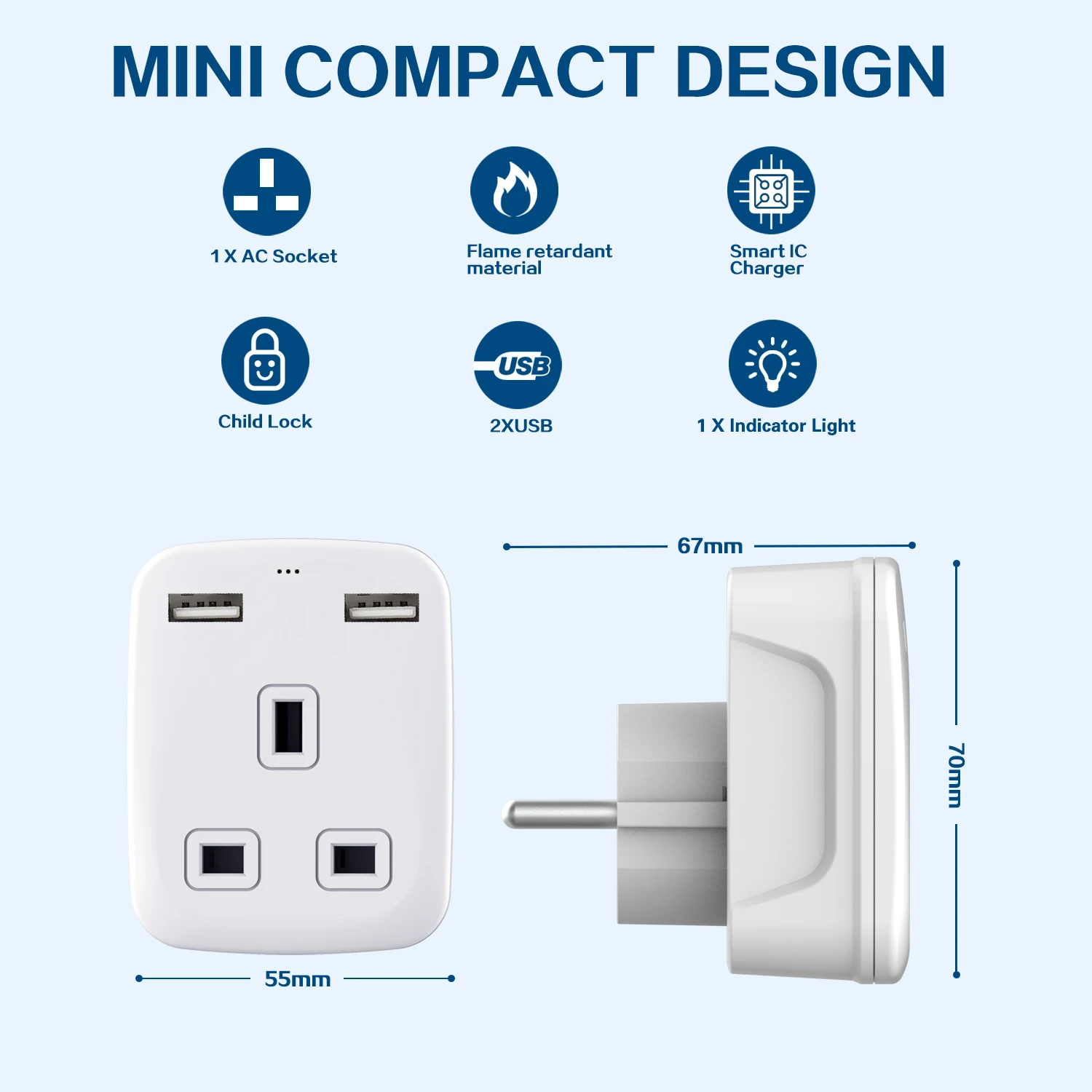 2 USB & USBC Grounded European Power Adapter Travel Adapter UK to EU Europe Plug Adaptor for Germany Spain France Turkey Greece