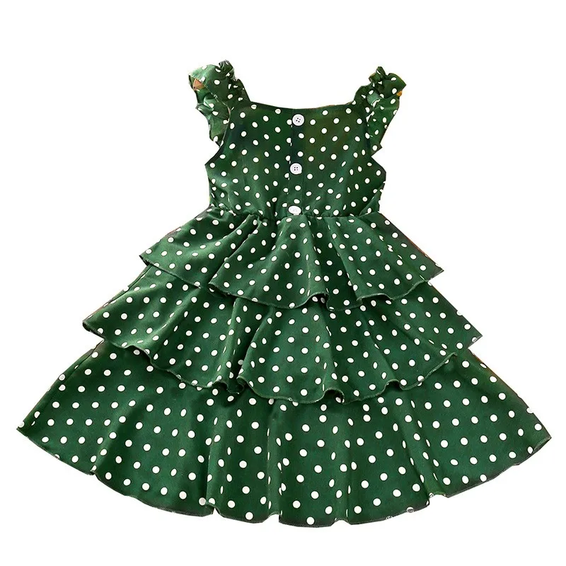 2022 Girls Summer Dot Pattern Kids Party Dresses for Children Ruffles Chiffon Dresses 6 8 10 12 14