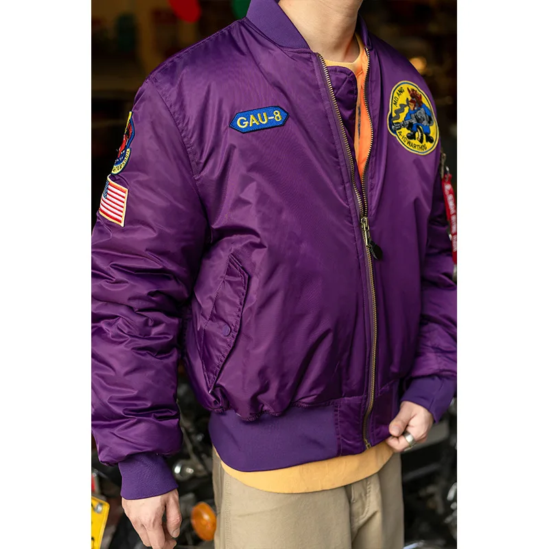 Outdoor Light Warm Custom Nylon Black Winter Satin Varsity Bomber Jackets For Men_voghion.com