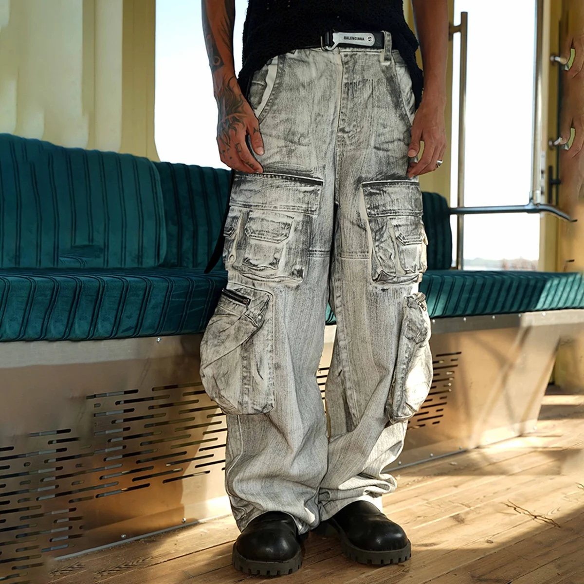 【U LAN】Warning Dirty Painting Wide Set-up Pants 5d73ae09771b25298fcbb7563c2a94