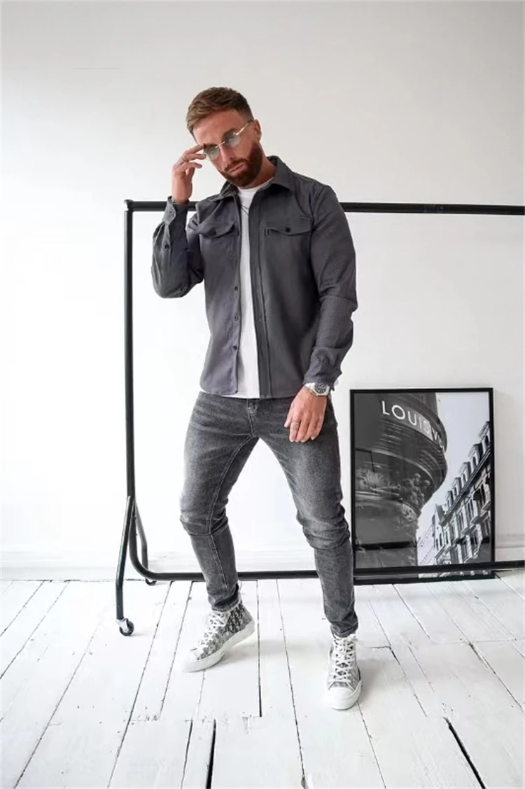 Men's Autumn Winter New Full Sleeve Casual Shirt Outdoor Spring Autumn Design Solid Color Men's Shirt