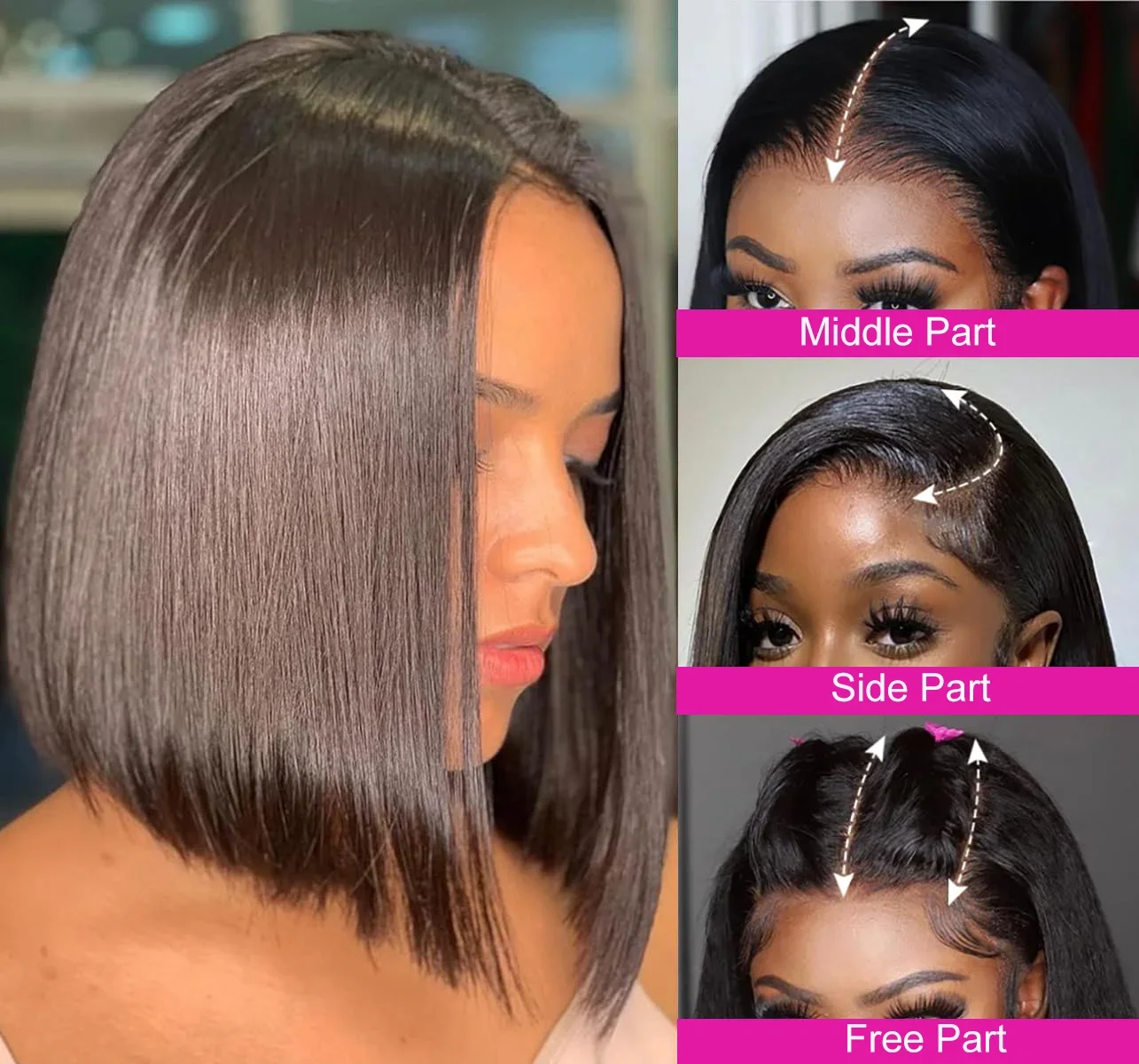 Kurze Bob-Perücke mit Spitzenfront, natürliches Menschenhaar, Perücken aus brasilianischem Remy-Haar, tiefe Welle, lockig, 4 x 4, 13 x 4_voghion.com