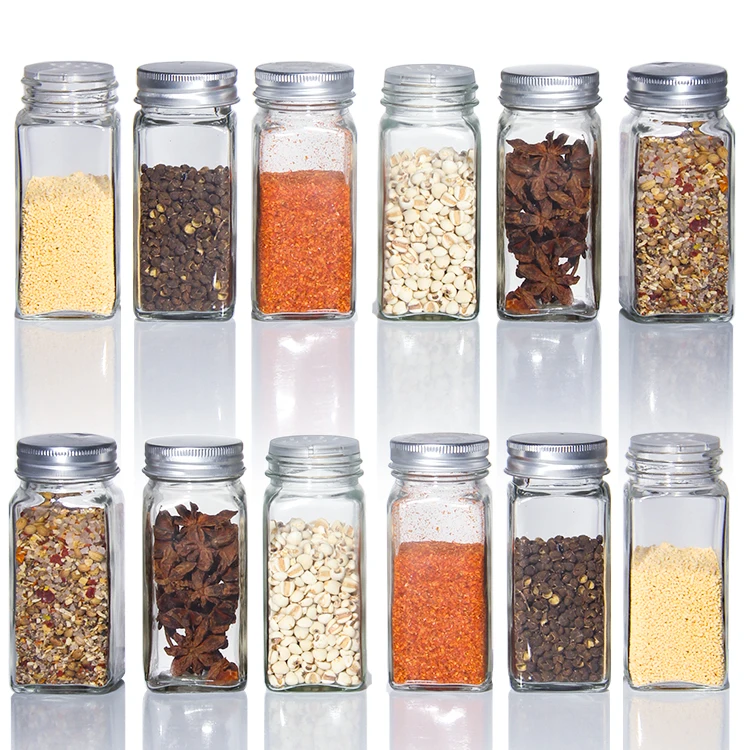 25 Pcs Glass Spice Jars- Square Glass Containers With Square Empty