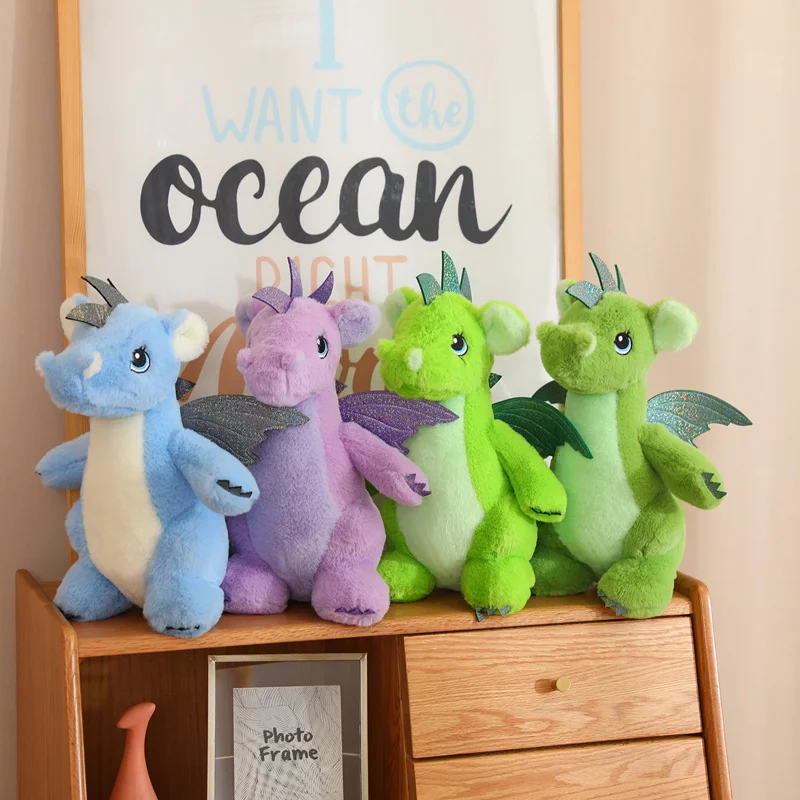 Ready to Ship Multi-Color Stuffed Animal Dragon Plush Toys With Flying Wings Purple Green Dragon Soft Dolls New Year Kids Gifts