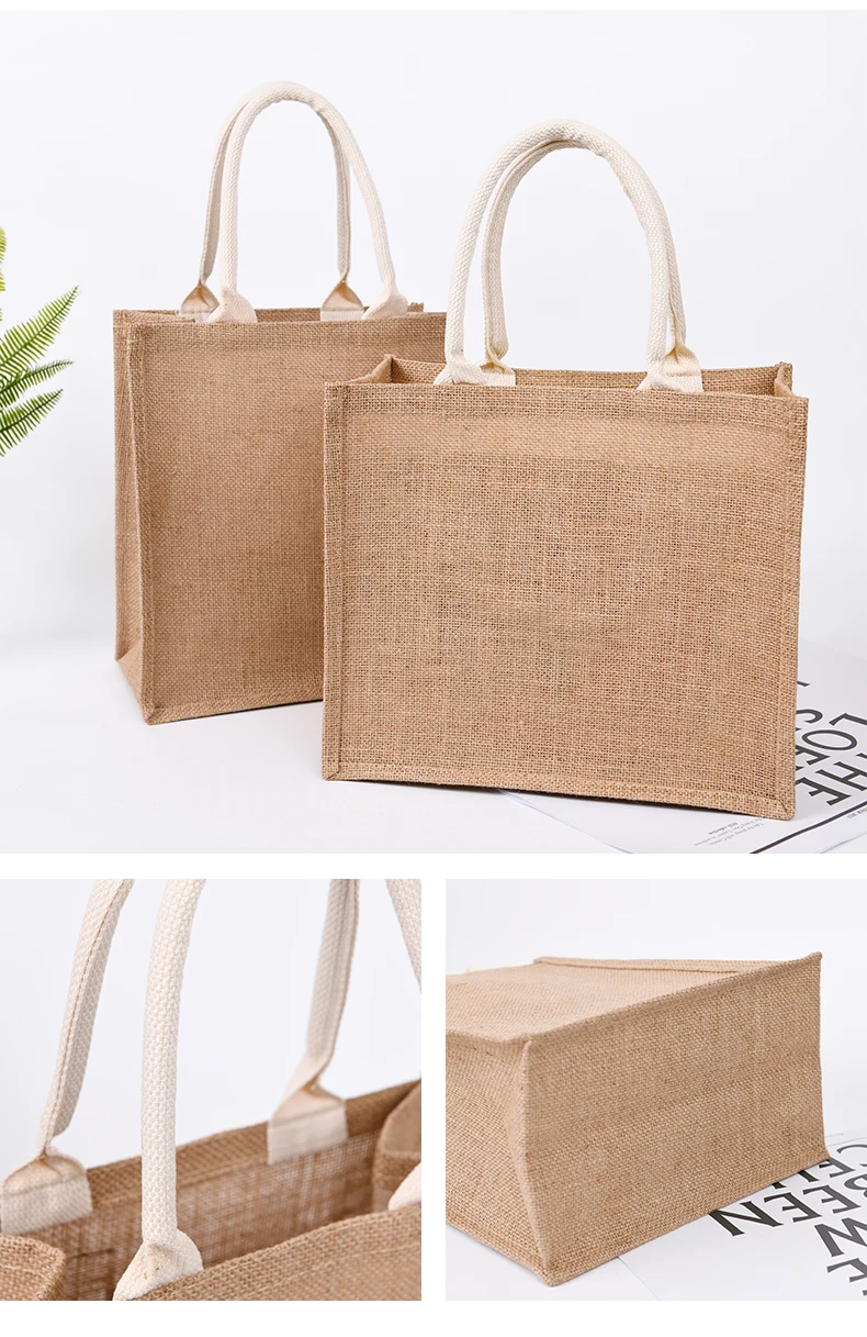 Customized logo colorful jute beach promotional wedding eco-friendly material tote shopping jute bag with zipper pocket