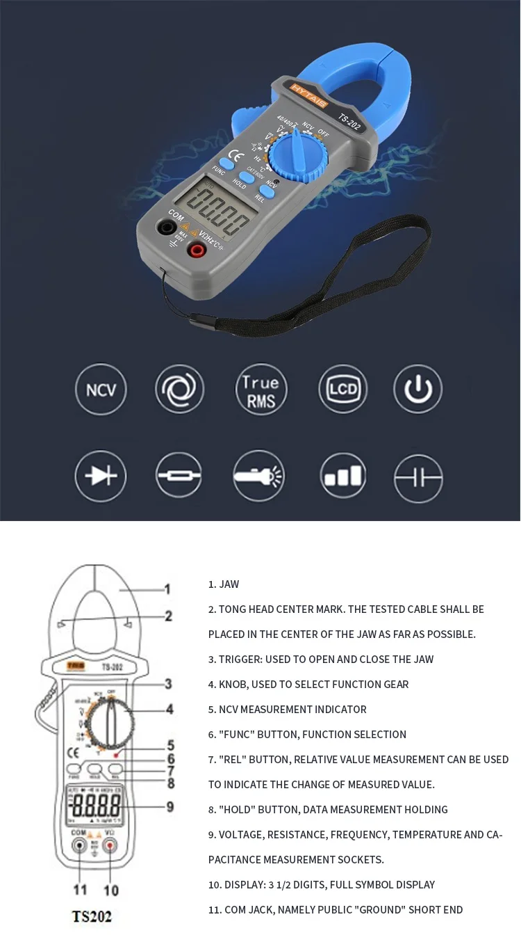 Ts202 + Clamp Type Induction Measuring Current Multimeter Digital Clamp