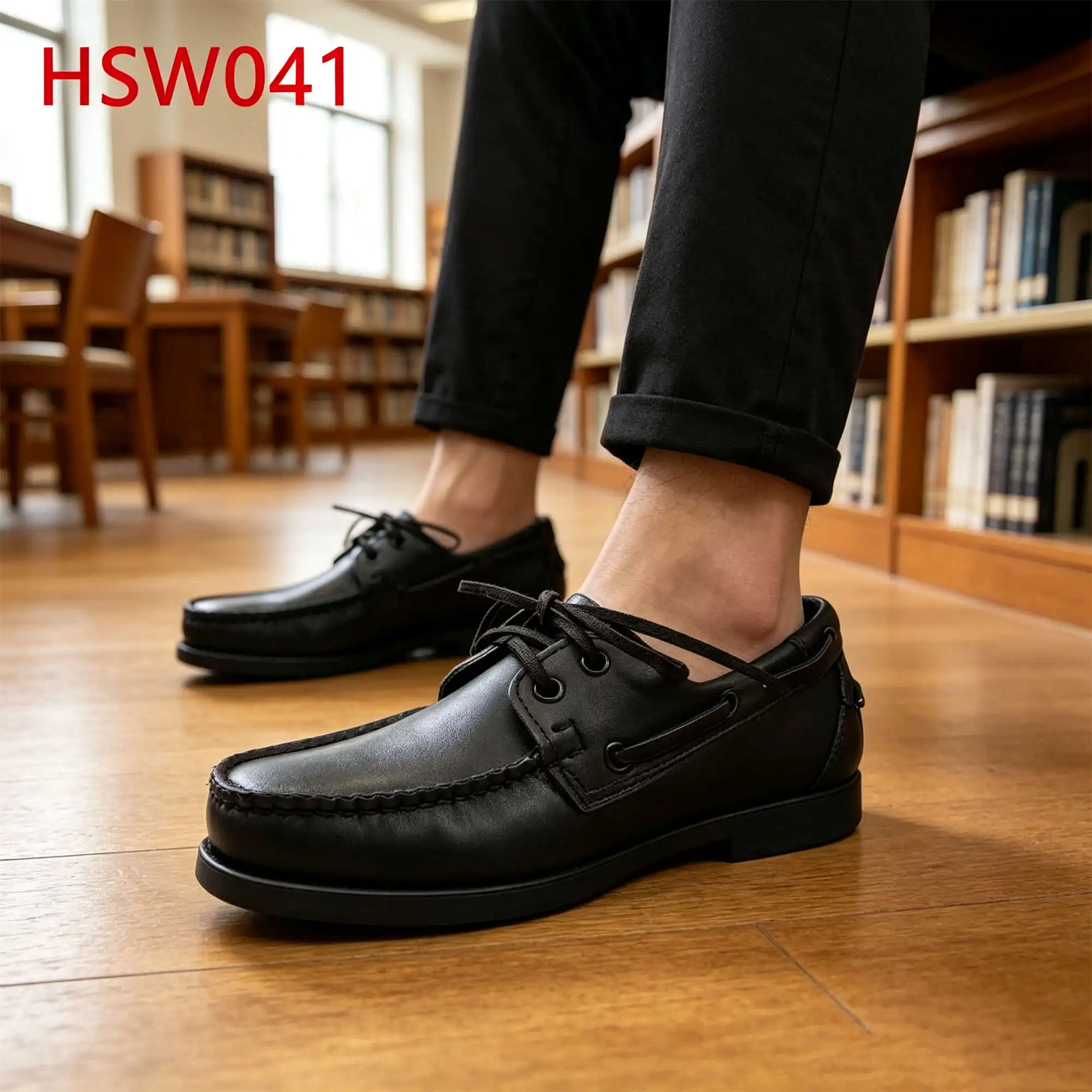 ZYF,Daily Party Full Natural Cow Leather Black Hua Singh Boat Shoes Weekend Walk Lace up Style Hand Stitching Loafer ShoesHSW041