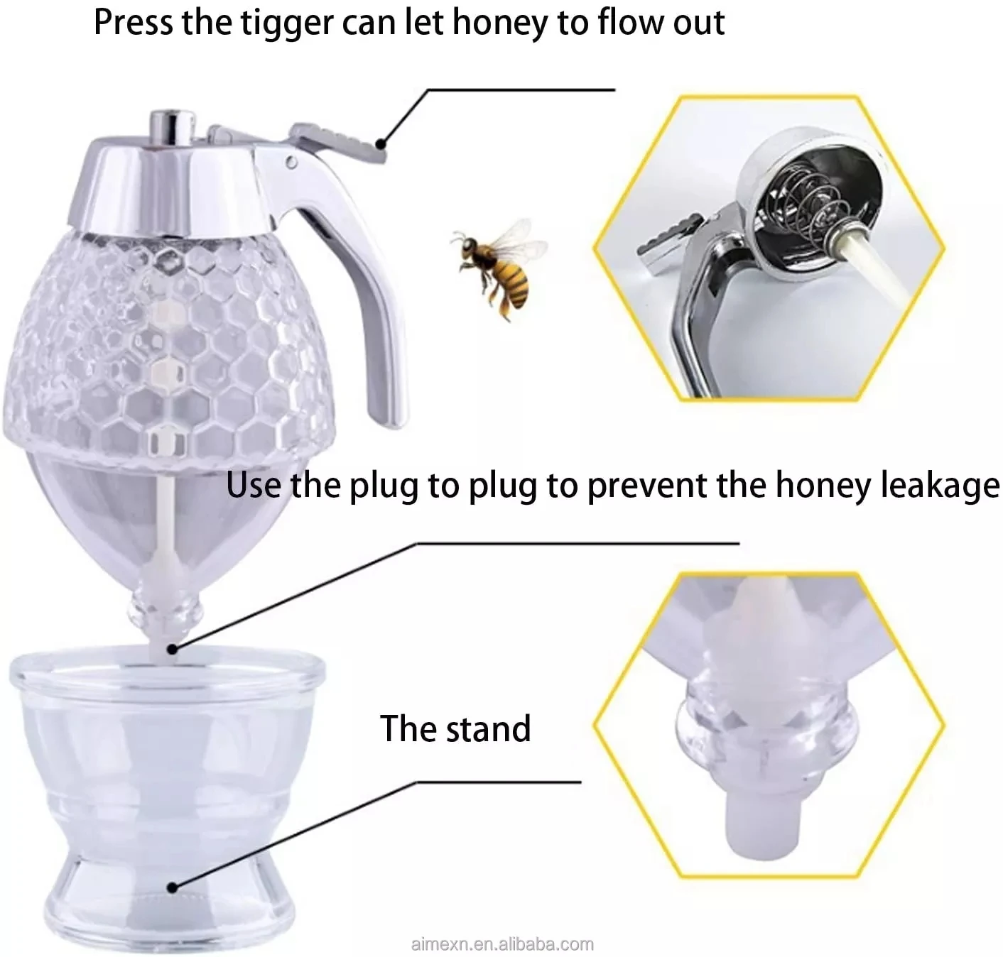 Honey Syrup Dispenser Pot No Drip Syrup Dispenser Jar With Stand