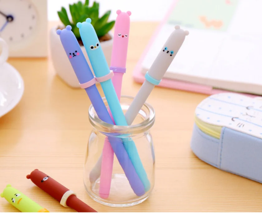 Гелевая ручка Kawaii с животными, черная нейтральная ручка для письма, канцелярские принадлежности для студентов