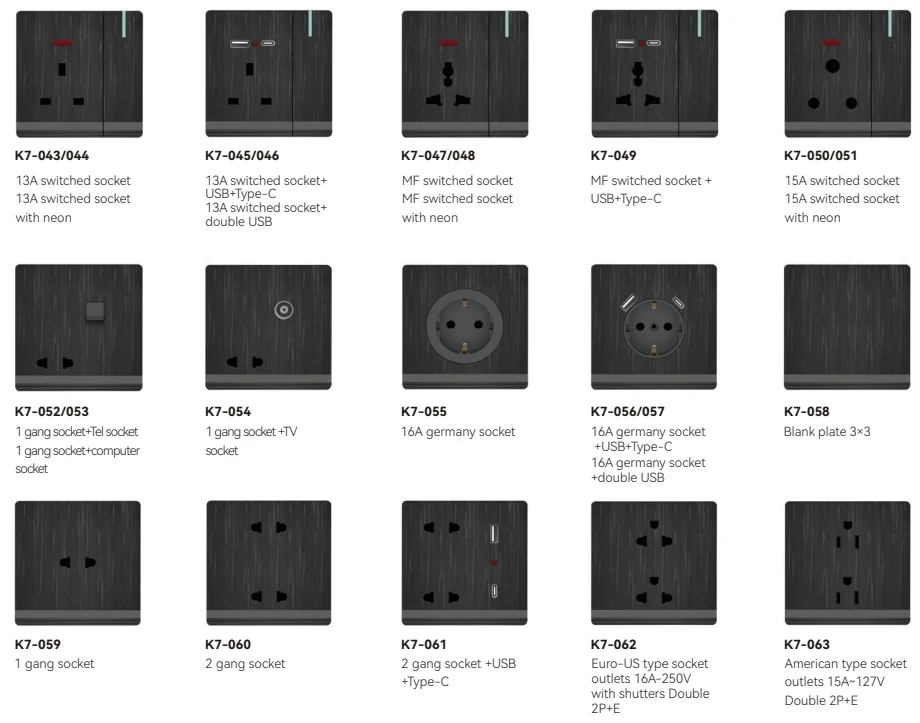 K7 Series New Design Wall Light Switches Electrical 2Gang 2 Way Supplies UK Standard Wall Switch