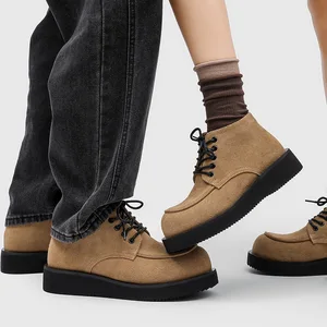 Autumn Couple's Derby Shoes Retro British Style Work Commuting for Boots Low Tube Front Laces Rubber Outsole 15788-35788-X